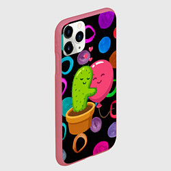 Чехол iPhone 11 Pro матовый Влюбленные кактус и шарик, цвет: 3D-малиновый — фото 2