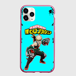 Чехол iPhone 11 Pro матовый MY HERO ACADEMIA на синем, цвет: 3D-малиновый