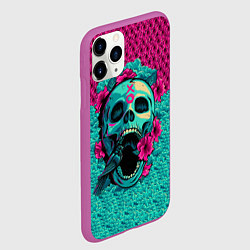 Чехол iPhone 11 Pro матовый Неоновый череп, цвет: 3D-фиолетовый — фото 2