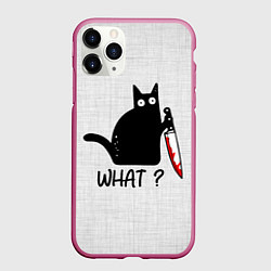 Чехол iPhone 11 Pro матовый What cat, цвет: 3D-малиновый