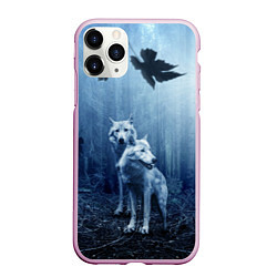 Чехол iPhone 11 Pro матовый Волки в тёмном лесу, цвет: 3D-розовый