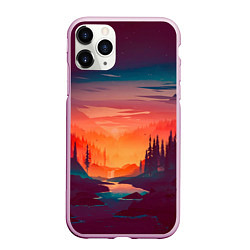 Чехол iPhone 11 Pro матовый Minimal forest sunset, цвет: 3D-розовый