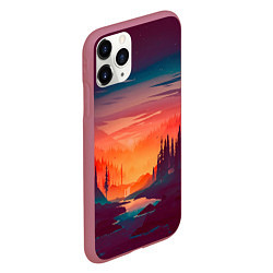 Чехол iPhone 11 Pro матовый Minimal forest sunset, цвет: 3D-малиновый — фото 2