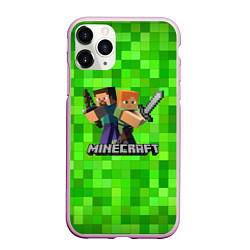 Чехол iPhone 11 Pro матовый MINECRAFT, цвет: 3D-розовый