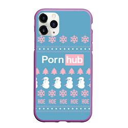 Чехол iPhone 11 Pro матовый Pornhub - christmas sweater, цвет: 3D-фиолетовый