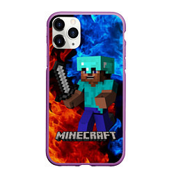 Чехол iPhone 11 Pro матовый MINECRAFT, цвет: 3D-фиолетовый