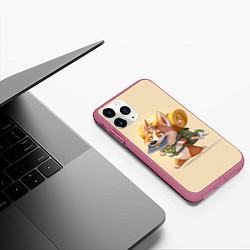 Чехол iPhone 11 Pro матовый КОРГИ ПУТЕШЕСТВЕННИК, цвет: 3D-малиновый — фото 2