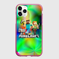 Чехол iPhone 11 Pro матовый MINECRAFT, цвет: 3D-малиновый