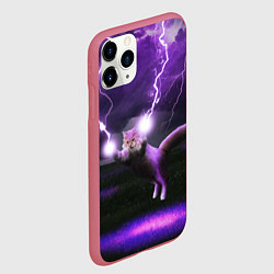 Чехол iPhone 11 Pro матовый Кот и Молнии, цвет: 3D-малиновый — фото 2