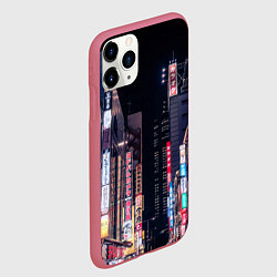 Чехол iPhone 11 Pro матовый Ночной Токио, цвет: 3D-малиновый — фото 2