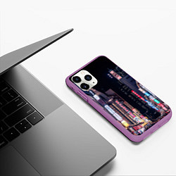 Чехол iPhone 11 Pro матовый Ночной Токио, цвет: 3D-фиолетовый — фото 2