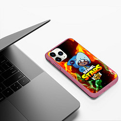 Чехол iPhone 11 Pro матовый BRAWL STARS LEON SHARK, цвет: 3D-малиновый — фото 2