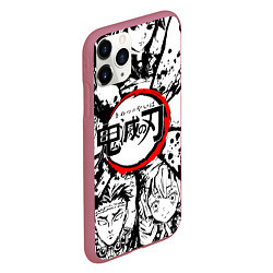 Чехол iPhone 11 Pro матовый Kimetsu no yaiba чернобелый аниме коллаж, цвет: 3D-малиновый — фото 2