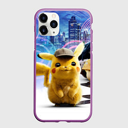 Чехол iPhone 11 Pro матовый Детектив Пикачу, цвет: 3D-фиолетовый