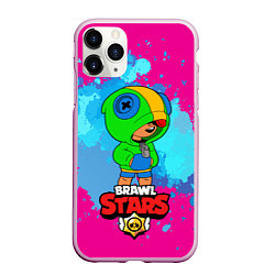 Чехол iPhone 11 Pro матовый Brawl Stars Leon брызги, цвет: 3D-розовый