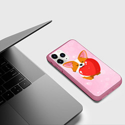 Чехол iPhone 11 Pro матовый Милый корги, цвет: 3D-малиновый — фото 2
