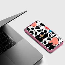 Чехол iPhone 11 Pro матовый Панды, цвет: 3D-малиновый — фото 2