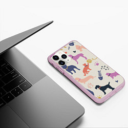 Чехол iPhone 11 Pro матовый Домашние животные паттерн, цвет: 3D-розовый — фото 2