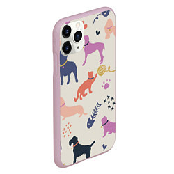 Чехол iPhone 11 Pro матовый Домашние животные паттерн, цвет: 3D-розовый — фото 2