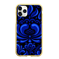 Чехол iPhone 11 Pro матовый Гжель узоры, цвет: 3D-желтый