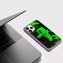 Чехол iPhone 11 Pro матовый MINECRAFT CREEPER, цвет: 3D-фиолетовый — фото 2