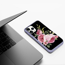 Чехол iPhone 11 Pro матовый Пионы на чёрном, цвет: 3D-светло-сиреневый — фото 2