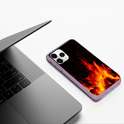 Чехол iPhone 11 Pro матовый Ночной костер в лесу, цвет: 3D-сиреневый — фото 2