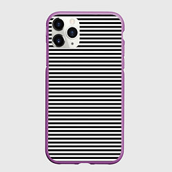 Чехол iPhone 11 Pro матовый В ЧЕРНО-БЕЛУЮ ПОЛОСКУ, цвет: 3D-фиолетовый