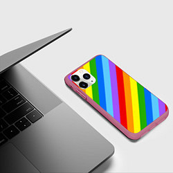 Чехол iPhone 11 Pro матовый РАДУЖНЫЕ ЛИНИИ, цвет: 3D-малиновый — фото 2