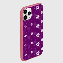 Чехол iPhone 11 Pro матовый Узор цветы на фиолетовом фоне, цвет: 3D-малиновый — фото 2