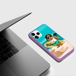 Чехол iPhone 11 Pro матовый Медвежонок серфер, цвет: 3D-фиолетовый — фото 2