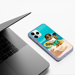 Чехол iPhone 11 Pro матовый Медвежонок серфер, цвет: 3D-светло-сиреневый — фото 2