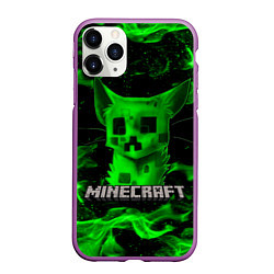 Чехол iPhone 11 Pro матовый MINECRAFT CREEPER CAT, цвет: 3D-фиолетовый