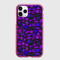 Чехол iPhone 11 Pro матовый Узоры символы этнический шаман, цвет: 3D-малиновый