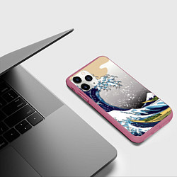 Чехол iPhone 11 Pro матовый The great wave off kanagawa, цвет: 3D-малиновый — фото 2
