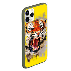 Чехол iPhone 11 Pro матовый Оскал тигра, цвет: 3D-темно-зеленый — фото 2