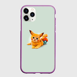 Чехол iPhone 11 Pro матовый Котенок покемон пикачу арт, цвет: 3D-фиолетовый