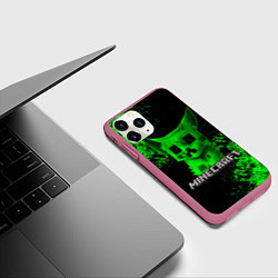 Чехол iPhone 11 Pro матовый MINECRAFT CAT, цвет: 3D-малиновый — фото 2
