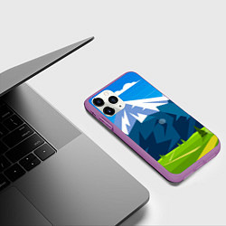 Чехол iPhone 11 Pro матовый Горы пейзаж природа вектор, цвет: 3D-фиолетовый — фото 2