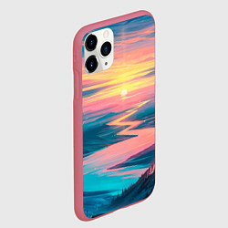 Чехол iPhone 11 Pro матовый Извилистая река закат природа, цвет: 3D-малиновый — фото 2