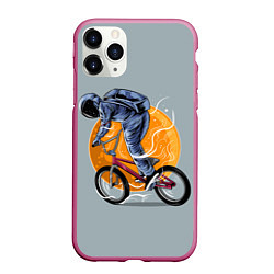 Чехол iPhone 11 Pro матовый Космический велосипедист Z, цвет: 3D-малиновый