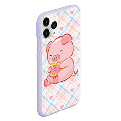 Чехол iPhone 11 Pro матовый Свинка ест пончик, цвет: 3D-светло-сиреневый — фото 2