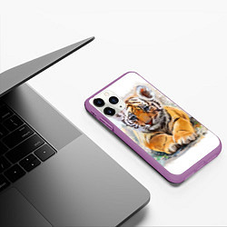 Чехол iPhone 11 Pro матовый Tiger Art, цвет: 3D-фиолетовый — фото 2