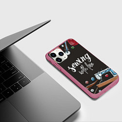 Чехол iPhone 11 Pro матовый Сшито с любовью, цвет: 3D-малиновый — фото 2