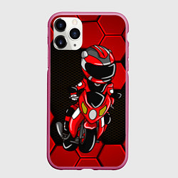 Чехол iPhone 11 Pro матовый Байкер Мотоциклист, цвет: 3D-малиновый