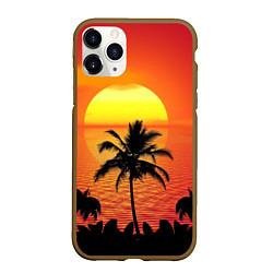 Чехол iPhone 11 Pro матовый Пальмы на фоне моря, цвет: 3D-коричневый