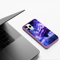 Чехол iPhone 11 Pro матовый Cyberpunk city, цвет: 3D-фиолетовый — фото 2