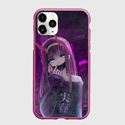 Чехол iPhone 11 Pro матовый Zero Two in mask, цвет: 3D-малиновый