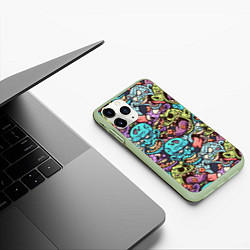 Чехол iPhone 11 Pro матовый Зомби Паттерн, цвет: 3D-салатовый — фото 2