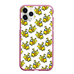 Чехол iPhone 11 Pro матовый Among us Pikachu, цвет: 3D-малиновый